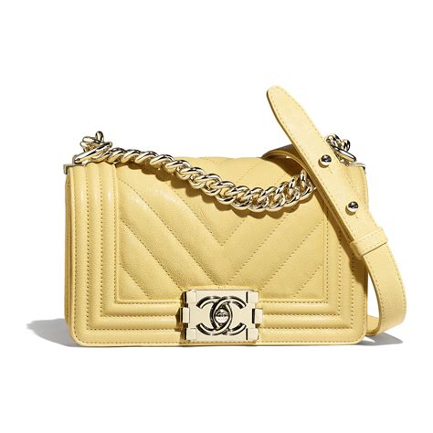 chanel yellow calfskin chevron boy bag|Chanel bags for boys.